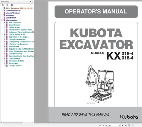 kubota excavators manual